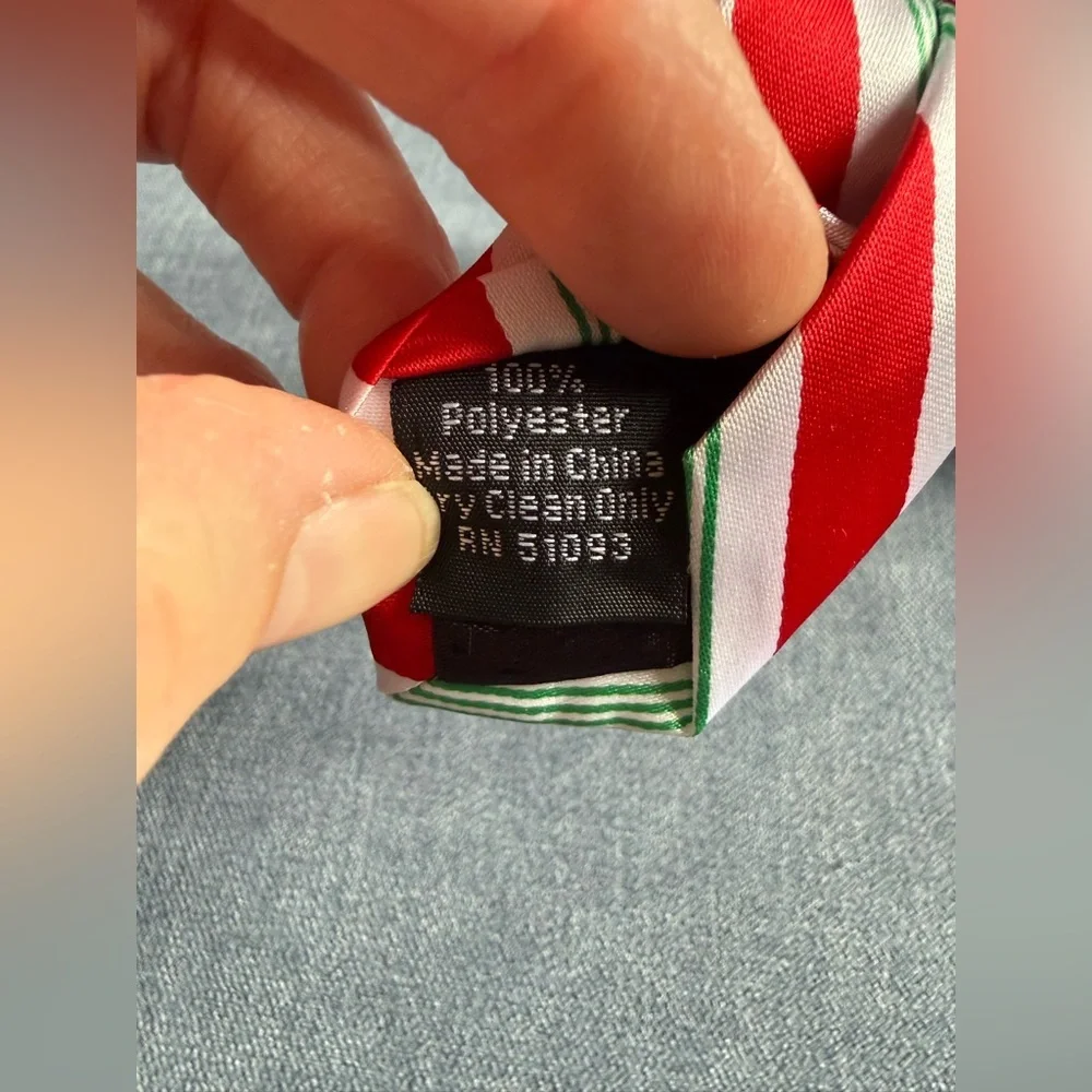 Holidays Christmas Holiday Neck Tie Red Green White Striped Adjustable Festive
